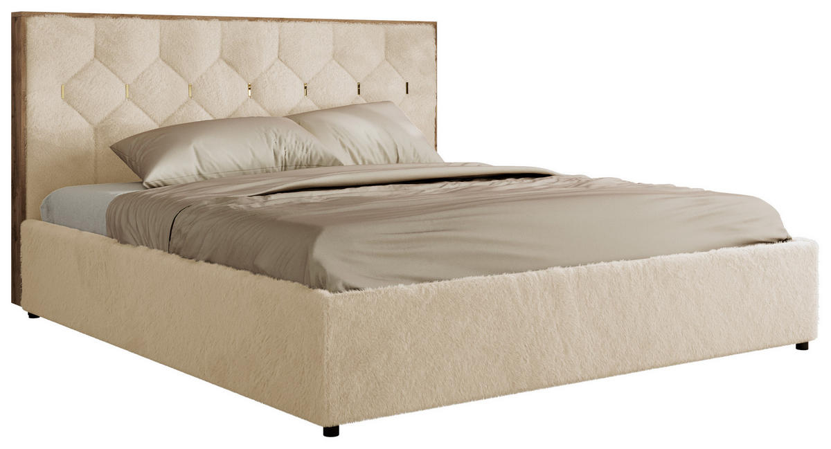 POLSTERBETT LARINO CLASSIC 160/200 - Creme Plüsch - ohne Matratze - Creme, Textil (160/200cm) - MKS