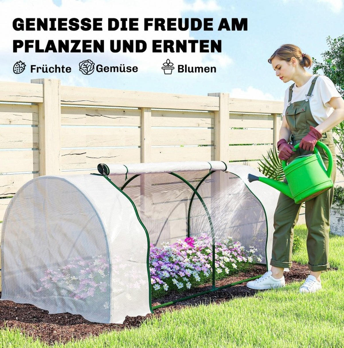 GEWÄCHSHAUS aus Polyethylen 200x100x80 cm Weiß mit Reißverschluss-Tür - Weiß, Kunststoff (100/80/200cm) - Modfu