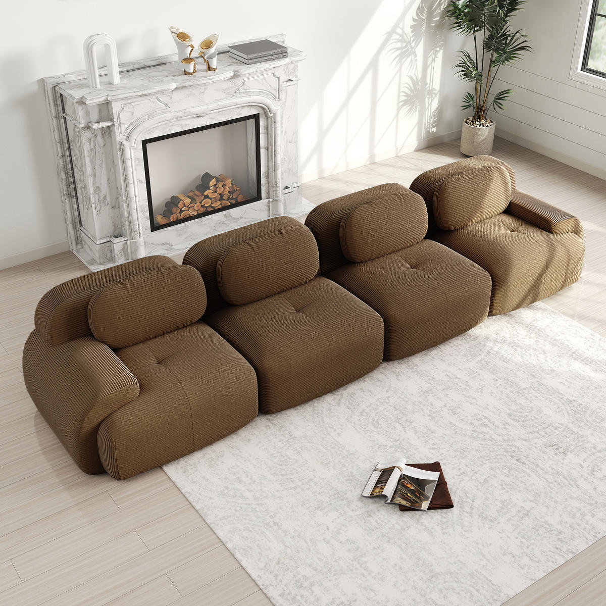 4-SITZER SOFA Cord Braun frei kombinierbar - Braun, Textil (388/75/103cm) - WISHDOR