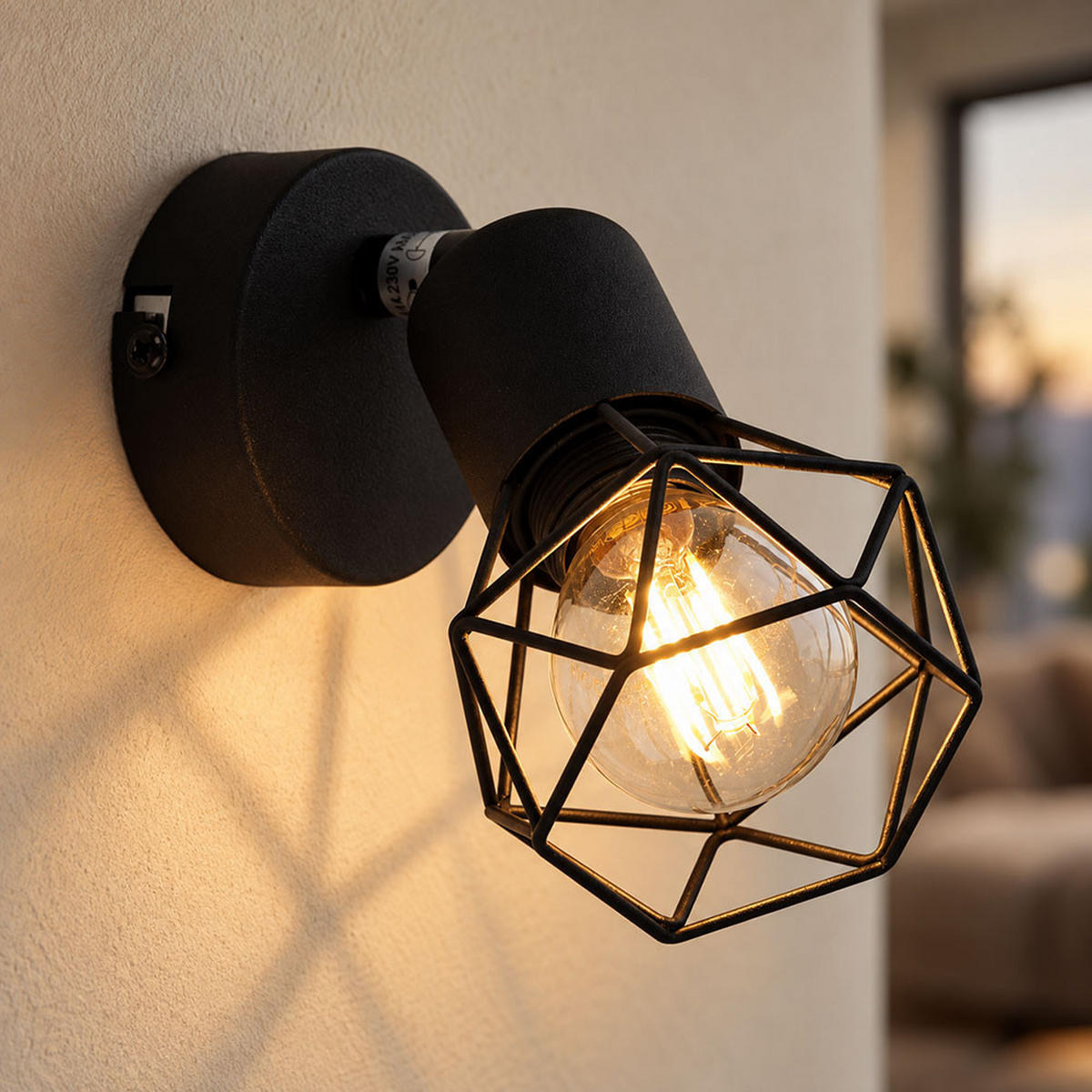 WANDLEUCHTE Metallkäfig Schwarz schwenkbar - Schwarz, Metall (8/13.5/13cm) - Globo Lighting