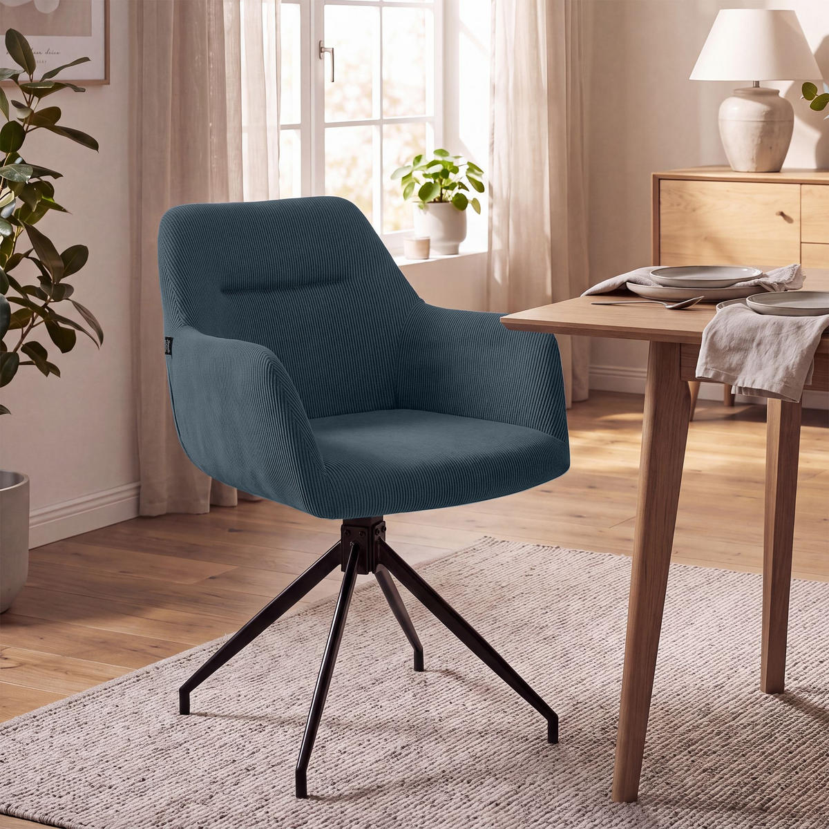 ESSZIMMERSTUHL Cord Dunkelblau - Schwarz/Dunkelblau, Textil/Metall (58/85/60cm) - CLP