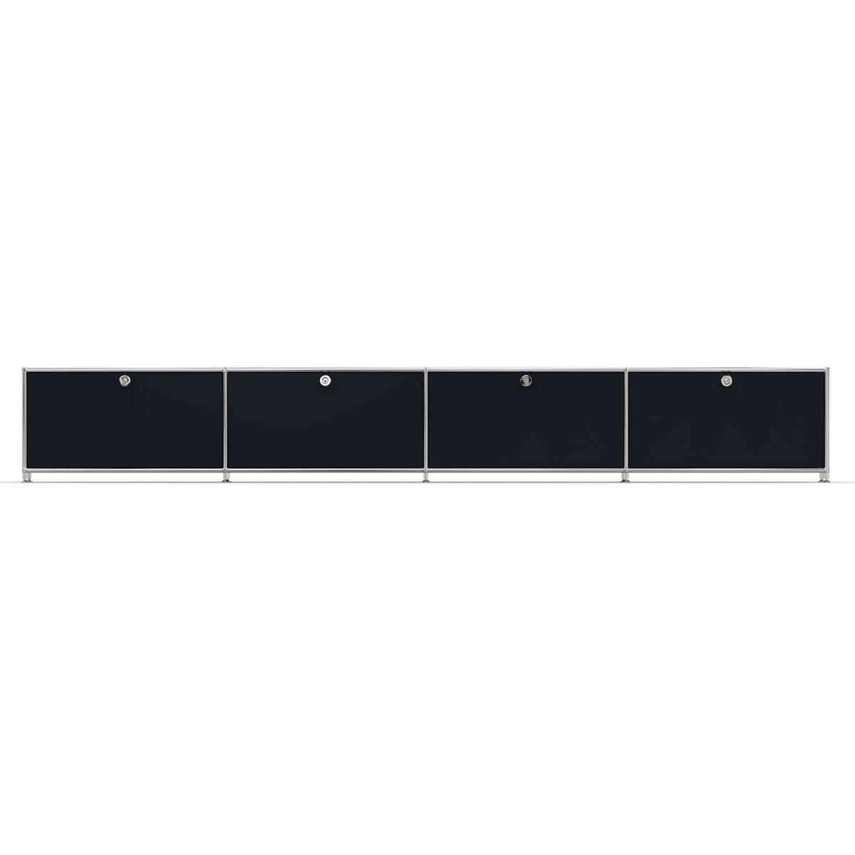 TV Board mit 4 Klappen & Schloss, Breite 302 cm, Graphitschwarz - Chromfarben/Silberfarben, Metall (40/43/302.2cm) - Versee