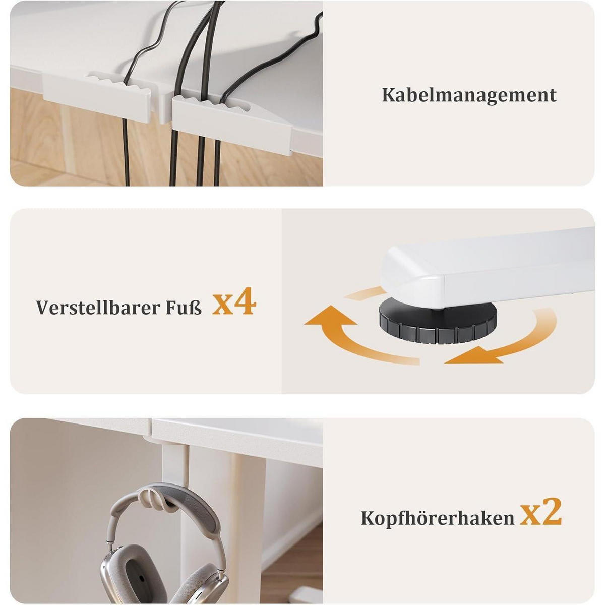 SCHREIBTISCH höhenverstellbar 120 x 60 cm mit Schublade und Memory-Funktion Weiß - Weiß, Holzwerkstoff (60/120/118cm)