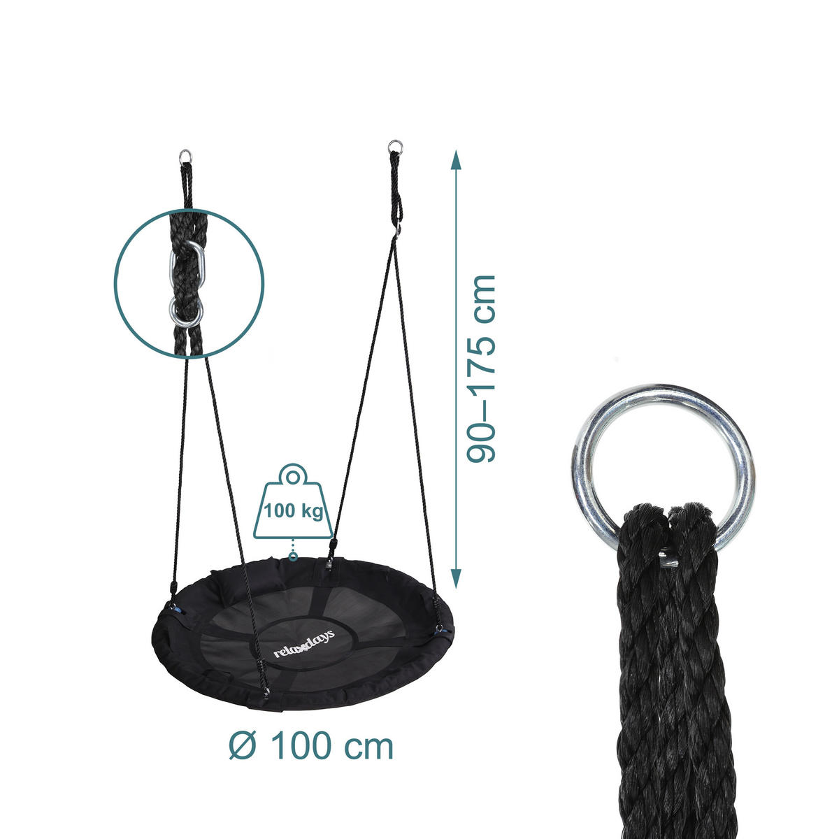 HOUPAČKA černá 100 cm - černá, kov/plast (100/100cm) - Relaxdays