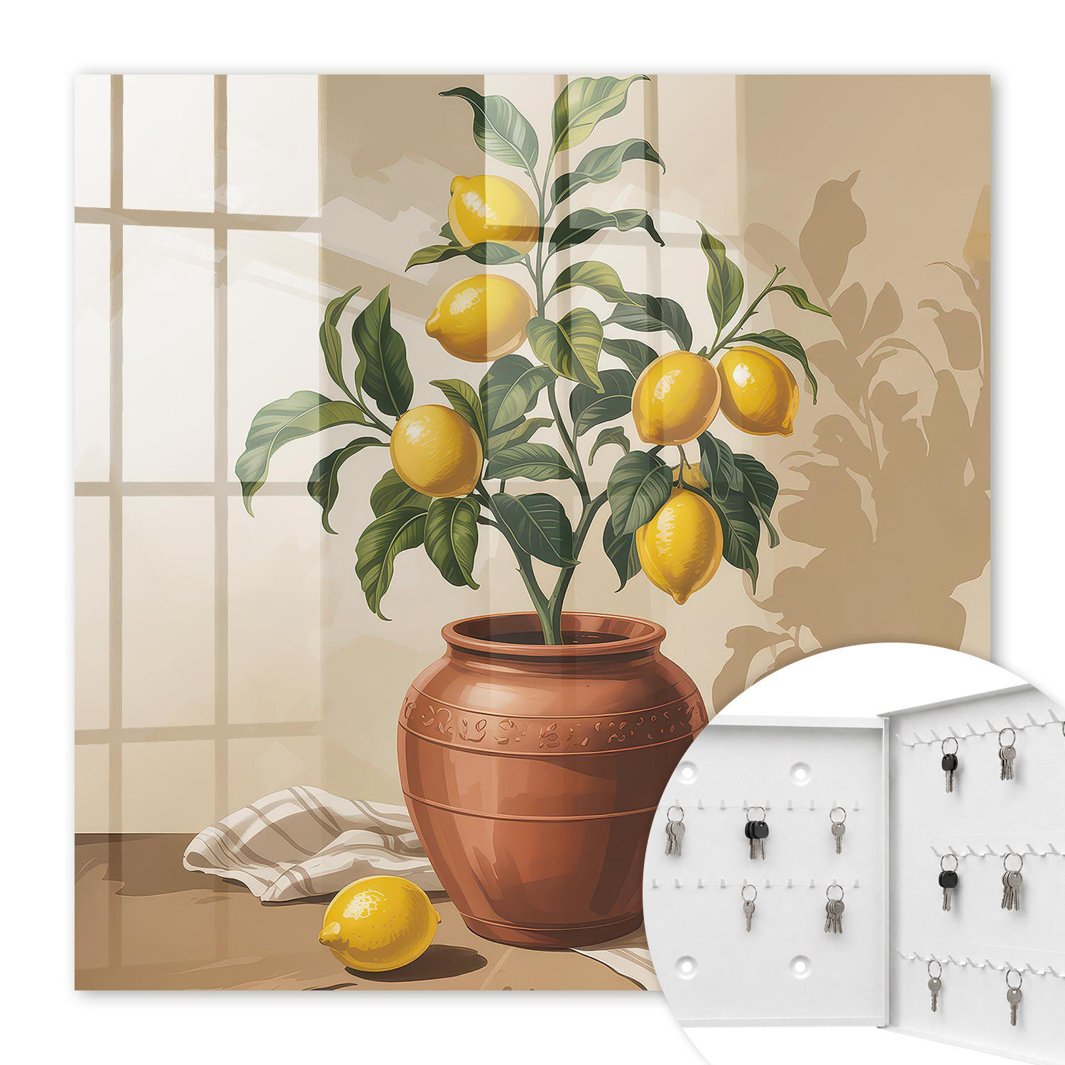SCHLÜSSELBOX Weiß 30x30 cm – Türöffnung nach rechts - Zitronenbaum - Gelb, Metall (30/30/5cm) - TULUP