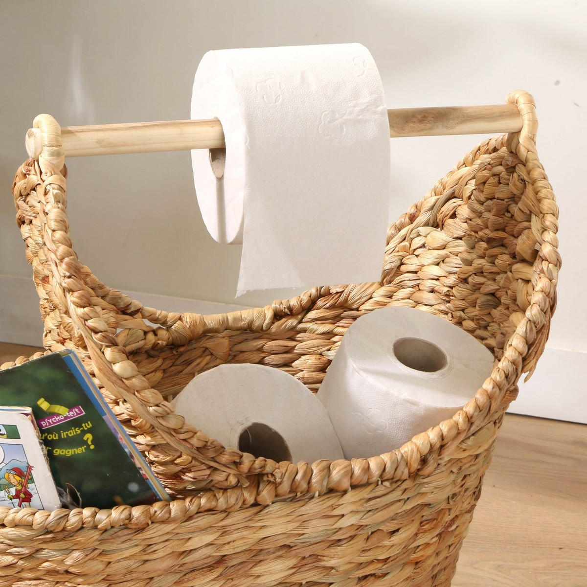 AUFBEWAHRUNGSKORB für Toilettenpapier aus Wasserhyazinthe - Höhe 42 cm - Apfelbaumfarben, Naturmaterialen (15/15/50cm) - Calicosy