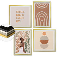WANDBILDER 4er Set - 50x50 cm & 40x60 cm Goldrahmen - Stilvolle Pflanzenmuster und Geometrie - Goldfarben, Kunststoff (50/50cm) - ArtPrintCave
