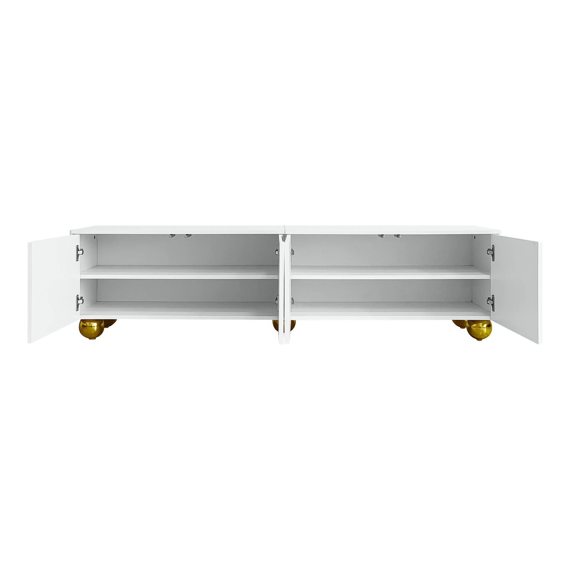LOWBOARD in Weiß und Gold TV-Schrank mit strukturierten Türen für Wohnzimmer, B170/T38/H44 cm - Goldfarben/Weiß, Holzwerkstoff/Metall (170/44/38cm) - STILVORA
