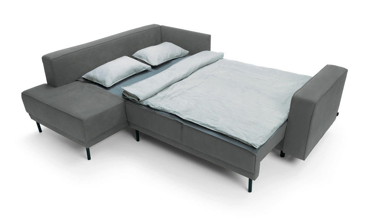 ECKSOFA Rodario Dunkelgrau Velours - Dunkelgrau/Schwarz, Textil/Metall (247/187cm) - Selsey