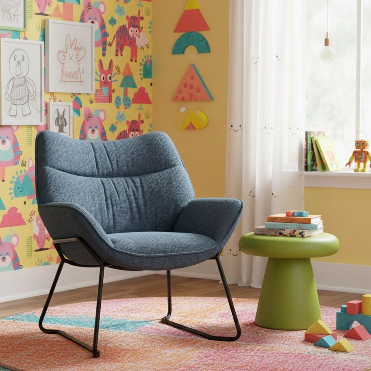 SESSEL Aliano blau - Blau/Schwarz, Textil/Metall (73/76/67cm) - Mr. Deko