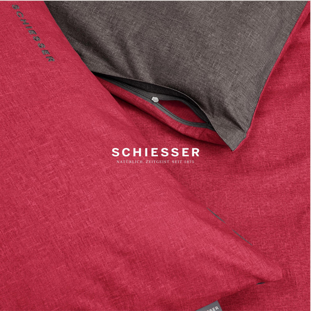 KISSENHÜLLENSET Doubleface - Renforcé - 2-teilig - 40 x 80 cm - Rot-Dunkelgrau - Dunkelgrau/Rot, Textil (40/80cm) - SCHIESSER