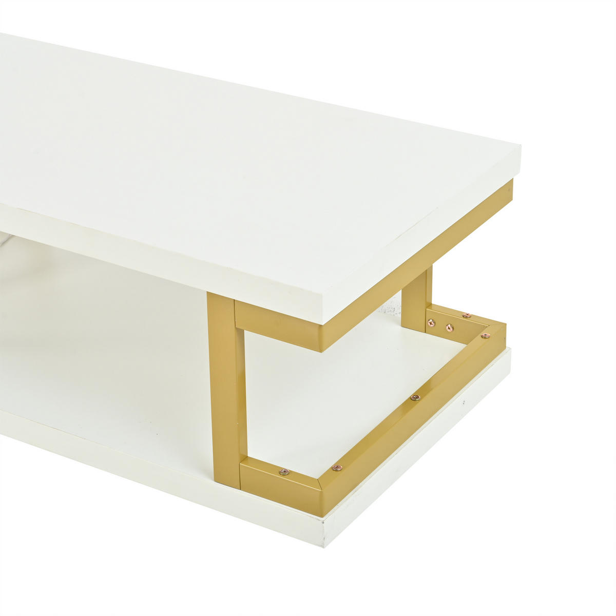 COUCHTISCH in Weiß und Gold mit LED-Beleuchtung für Wohnzimmer und Esszimmer, B100/T50/H37,5 cm - Goldfarben/Weiß, Holzwerkstoff/Metall (50/100/37.5cm) - STILVORA