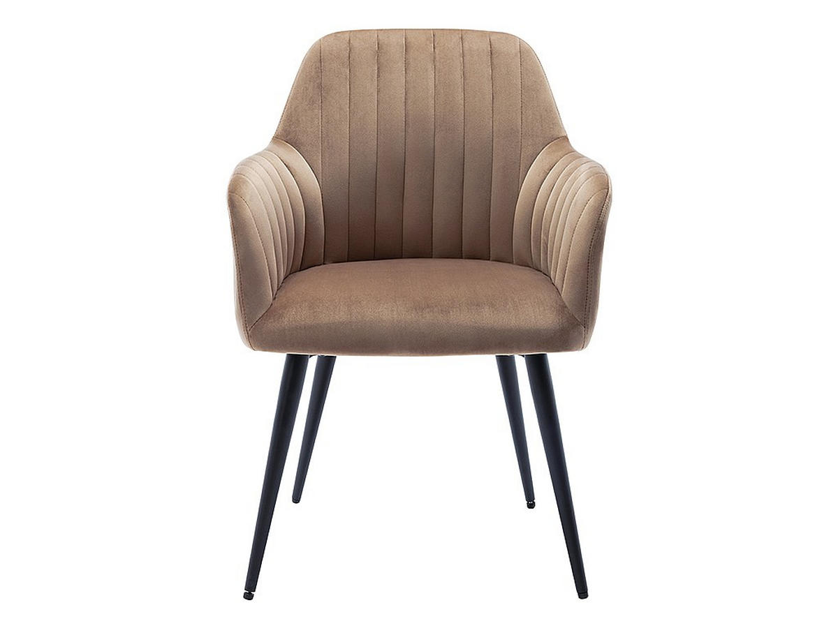 STUHL mit Armlehnen 6er-Set - Samt & Metall schwarz - Beige - ELEANA - Beige, Textil (59/82/58cm) - Vente-Unique