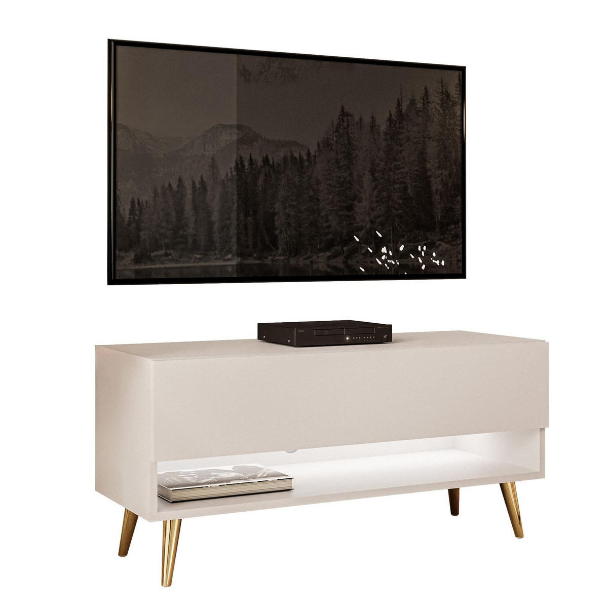 LOWBOARD TV-Schrank CALANTE 90 cm auf schrägen goldenen Chrom-Beinen - Kaschmir/Goldfarben, Holzwerkstoff/Metall (90/43/35cm) - Lookway
