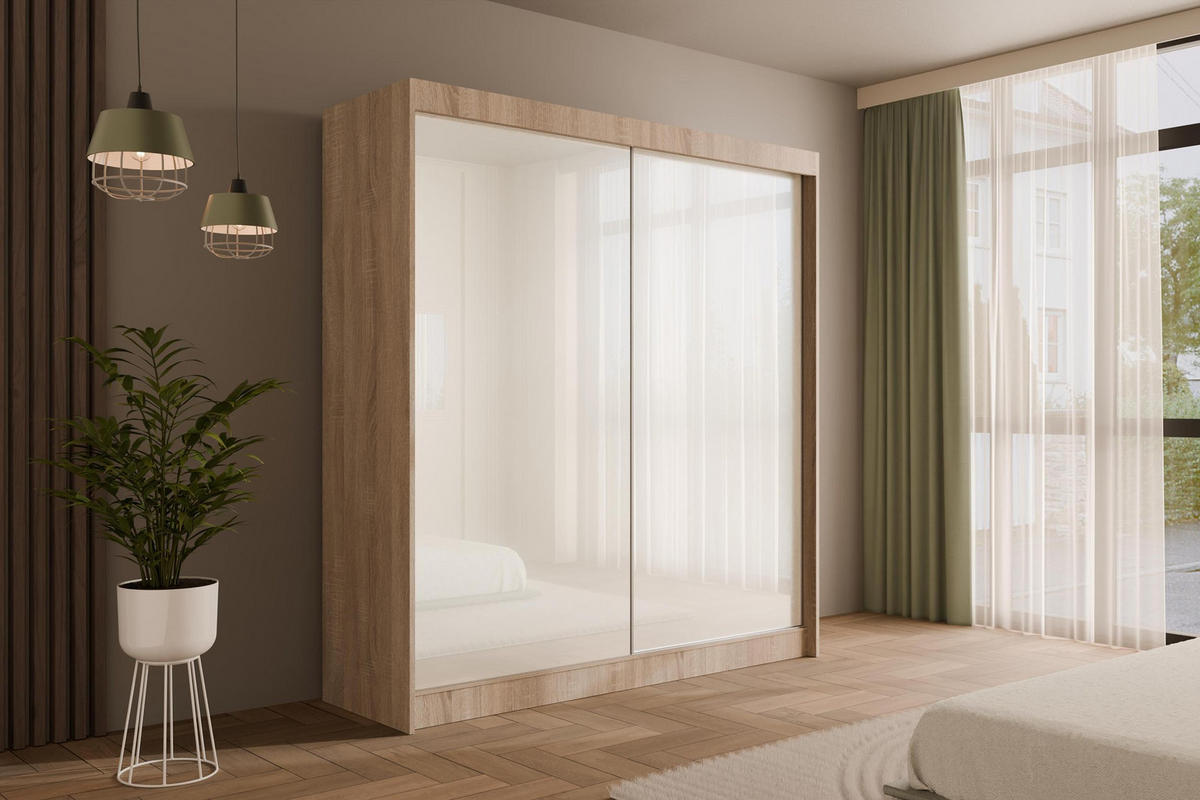 KLEIDERSCHRANK PEKA - 200 cm - Sonoma Eiche|Weiß - Weiß/Sonoma Eiche, Holzwerkstoff (200/215/61cm) - ALTDECOR