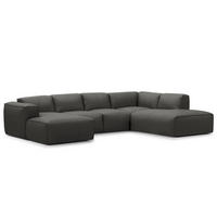 WOHNLANDSCHAFT mit Longchair - Schwarz/Grau, Leder/Kunststoff (325/71/235cm) - home24