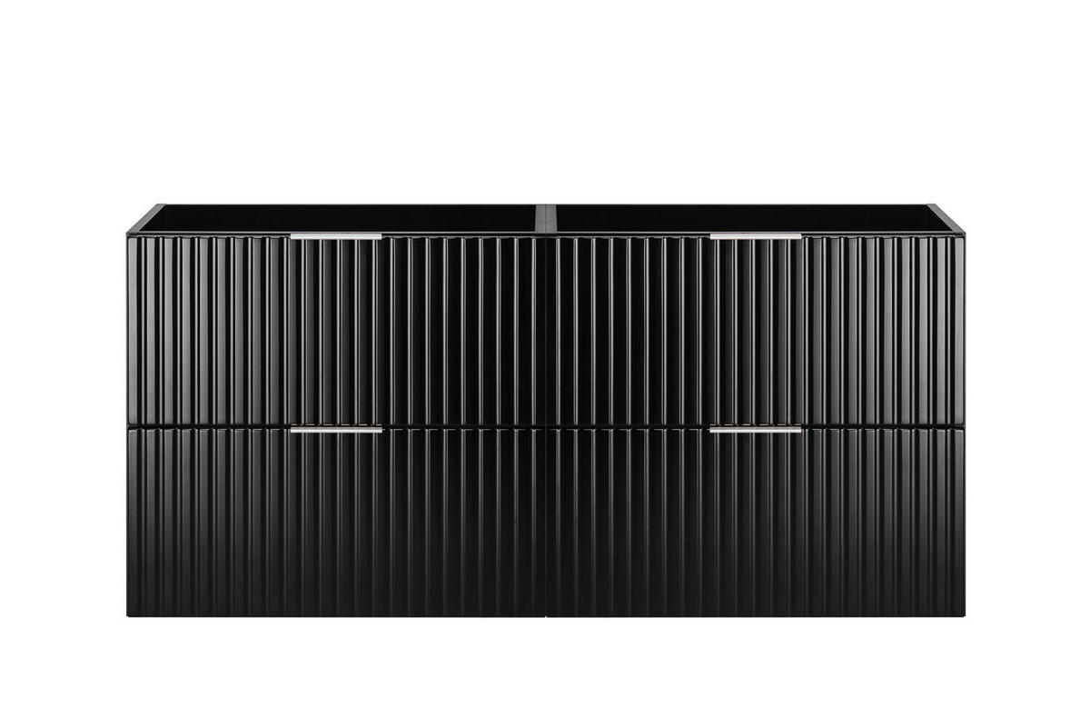 WASCHBECKUNTERSCHRANK, Schwarz, 120 (2 x 60) x 57 x 46 cm, silberner Griff, ohne Arbeitsplatte - Silberfarben/Schwarz, Holzwerkstoff (120/57/46cm) - 3XE LIVING