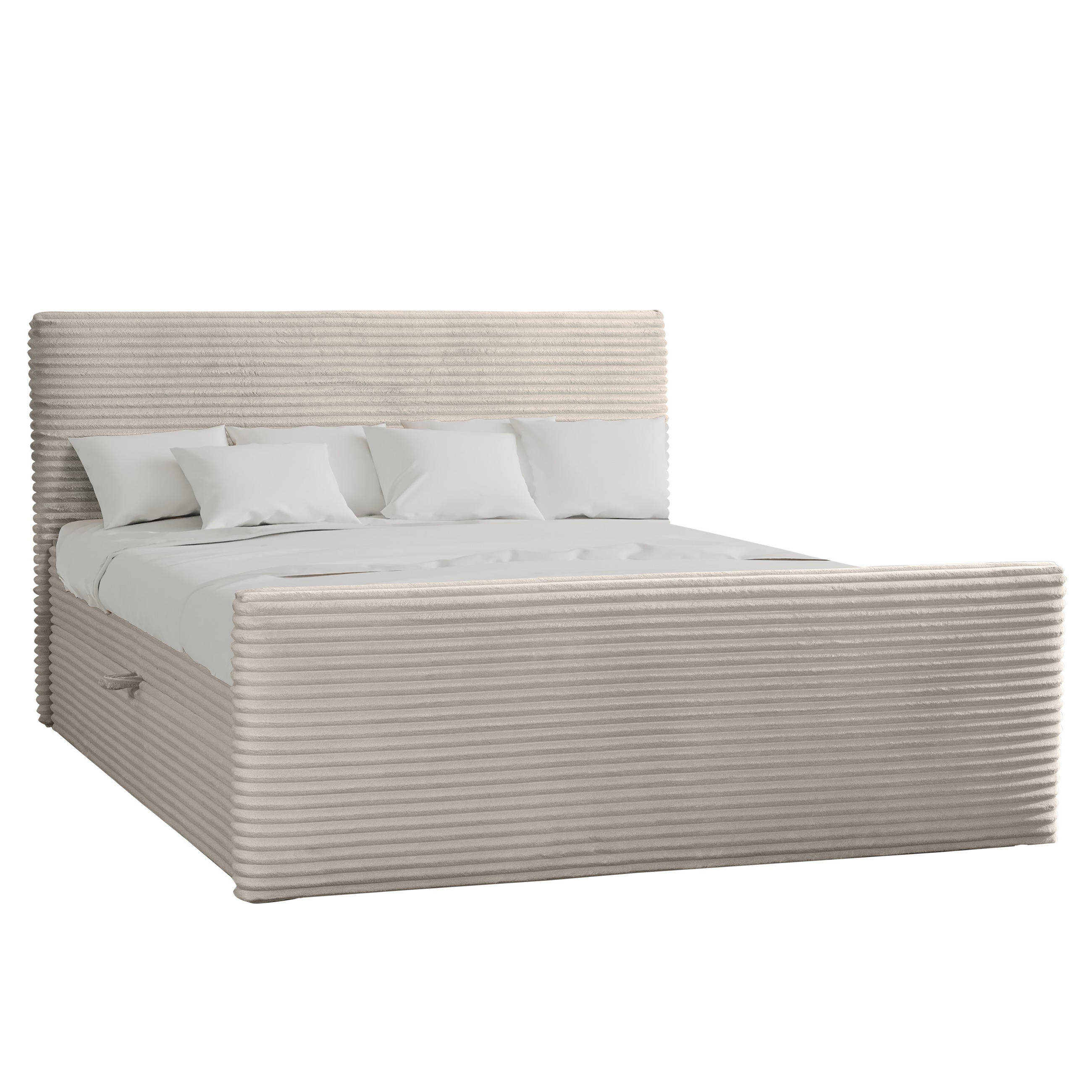 BOXBETT Mit Bettkasten Und Topper TRENTO Stoff Plüsch Cord 160x200 cm Ecru H2-Pocket - Ecru, Holz/Textil (160/200cm) - Kaiser Möbel
