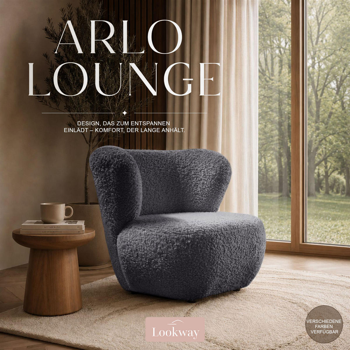 SESSEL ARLO LOUNGE Rolf 08 - Graphitfarben, Textil (85/74/58cm) - Lookway