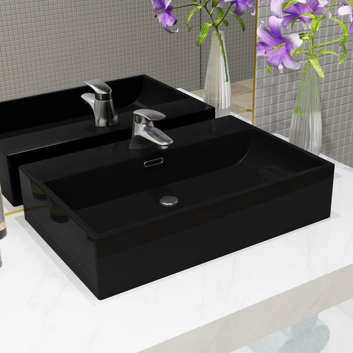 WASCHBECKEN Labounty 60.5/42.5/14.5 cm - Schwarz, Keramik (60.5/14.5/42.5cm) - Nettlife