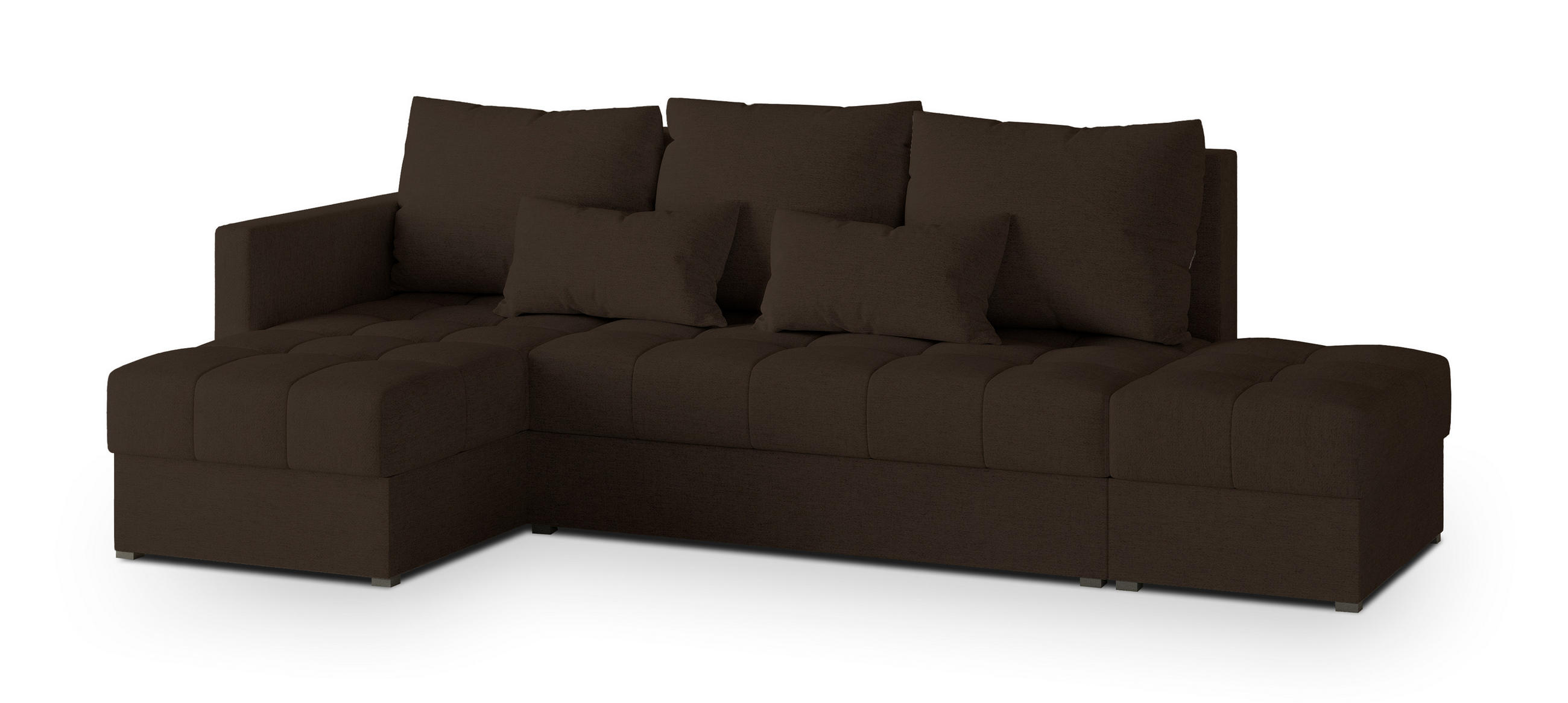 ECKSOFA LUMARI L-S Braun Plüsch-Stoff mit Schlaffunktion - Braun, Holz (262/143cm) - MASSENO
