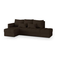 ECKSOFA LUMARI L-S Braun Plüsch-Stoff mit Schlaffunktion - Braun, Holz (262/143cm) - MASSENO