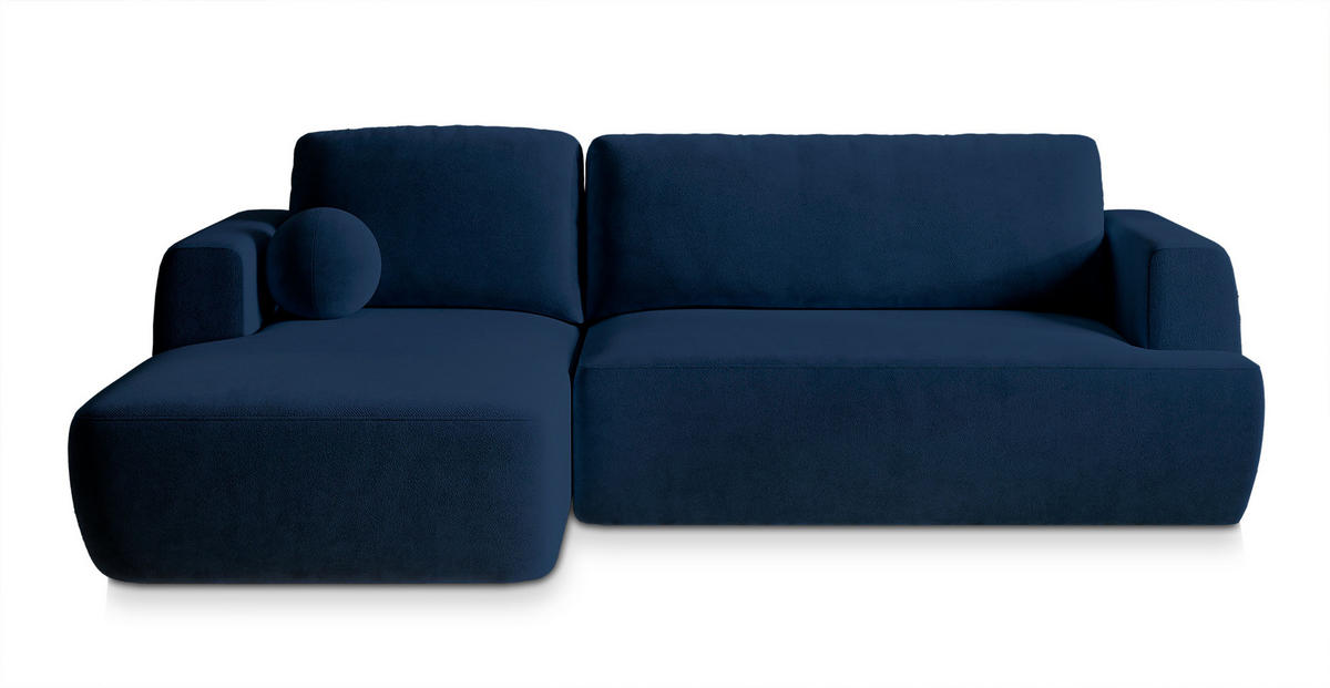 ECKSOFA SENTI K L-S Blau Plüsch-Stoff mit Schlaffunktion - Blau, Holz (246/148cm) - MASSENO
