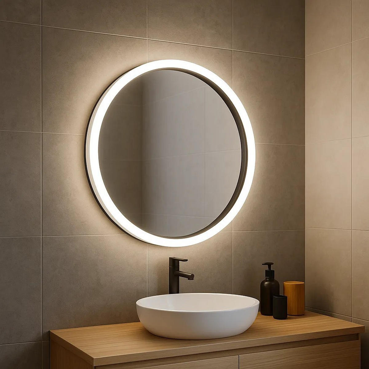 SPIEGEL Rea Led 60cm Bl807 - Weiß, Kunststoff (60/4.5/60cm) - REA