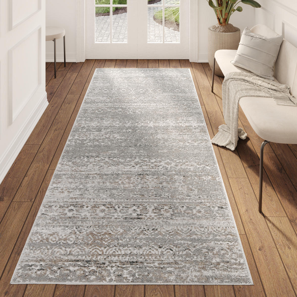 TEPPICHLÄUFER VALLEY hellgrau vintage 100/300 cm - Hellgrau, Textil (100/300cm) - Tapiso