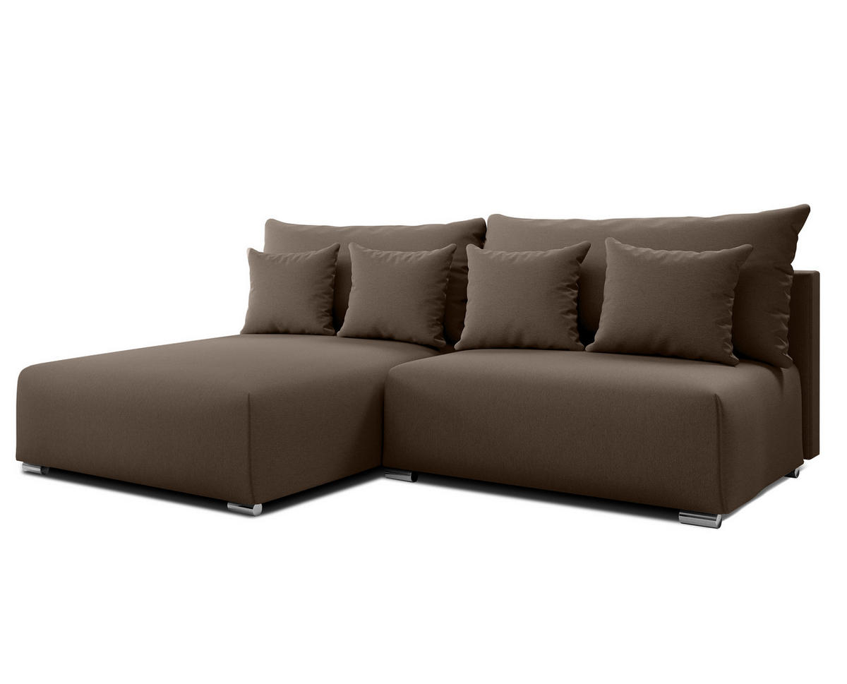 ECKSOFA L Form Ederra Braun 208/190/91 cm – großes Sofa mit Schlaffunktion L - Silberfarben/Braun, Textil/Metall (190/208cm) - AX Living