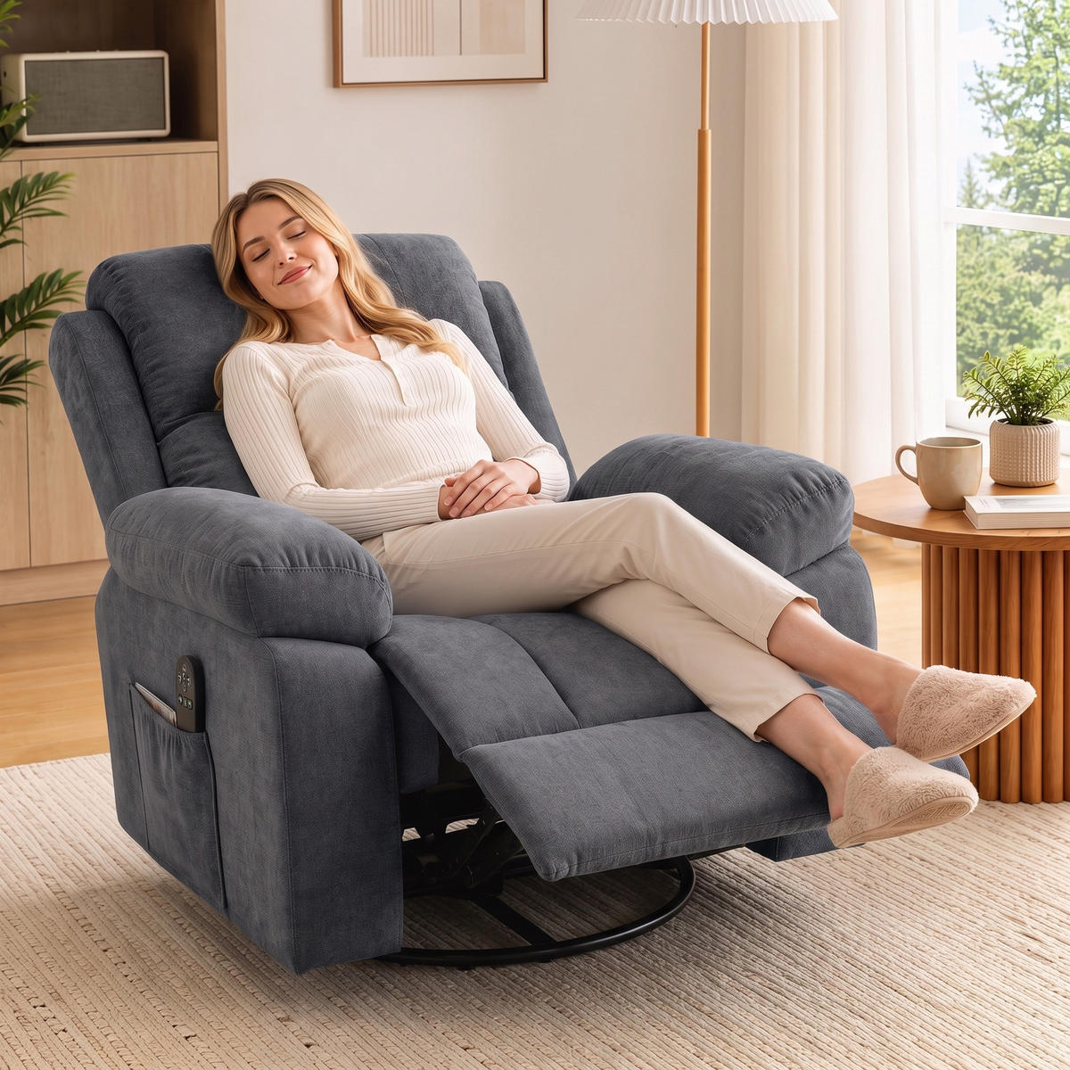 RELAXSESSEL Chenille Dunkelgrau - Dunkelgrau/Schwarz, Holzwerkstoff/Textil (97/104/97cm) - HOMCOM