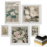WANDBILDER 5er-Set - 50x50 cm & 20x30 cm & 40x60 cm Weißer Rahmen - Blumenillustrationen London Hongkong - Weiß, Kunststoff (40/60cm) - ArtPrintCave