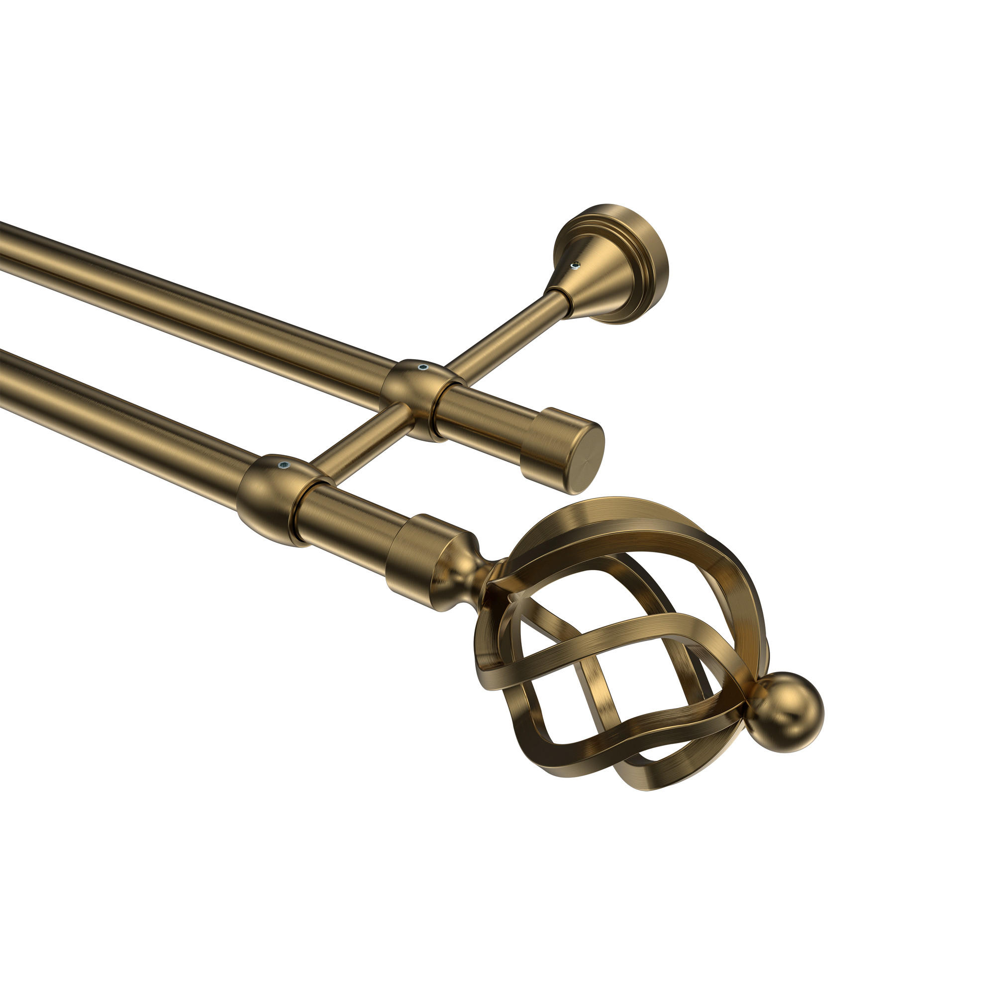 GARDINENSTANGE Primus Paolo 180 cm, 2-läufig (ohne Ringe), 16 mm Ø Messing Antik - Messingfarben/Bronzefarben, Metall (180cm) - INTERDECO