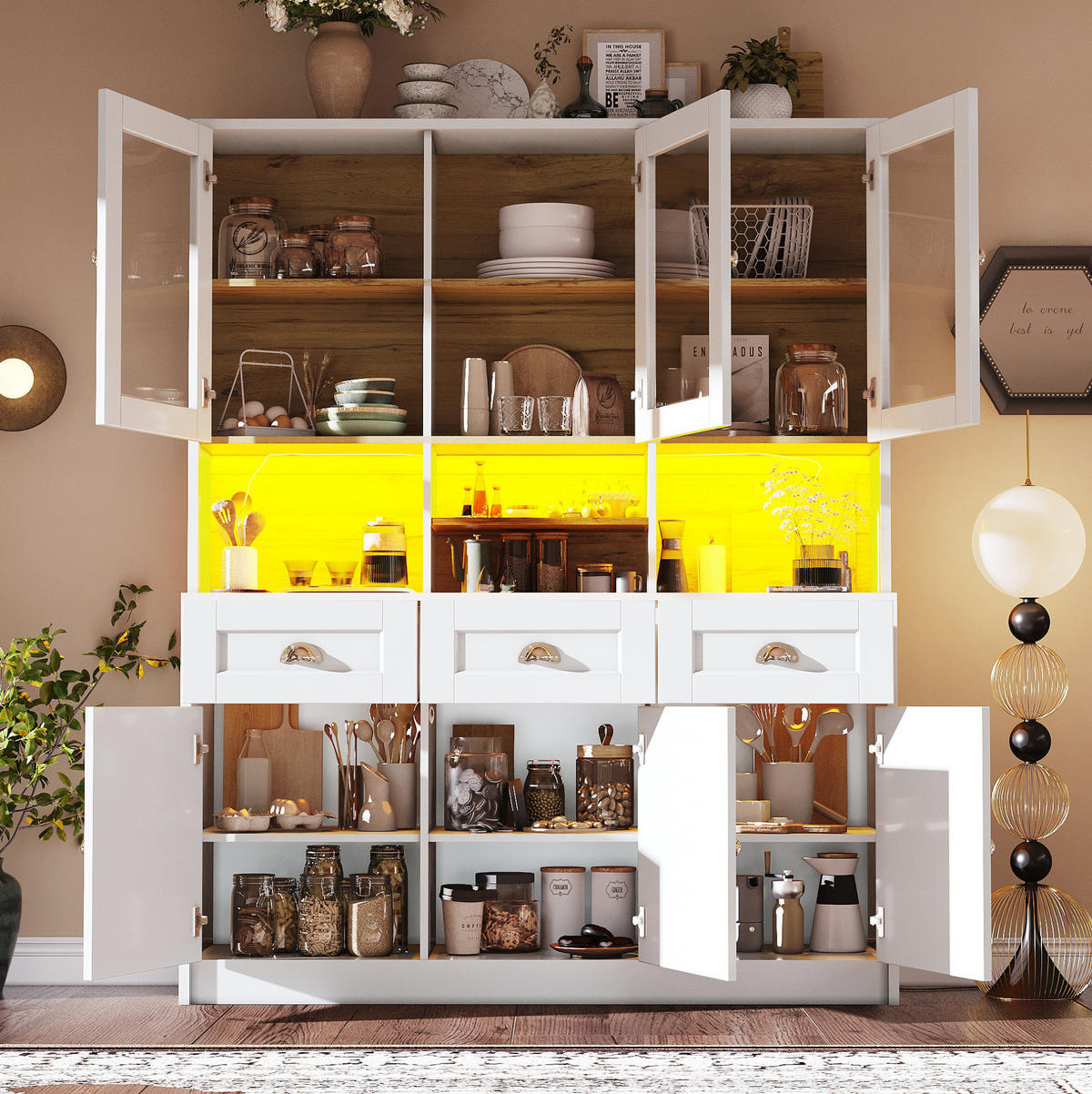 BUFFET 140/40/175 cm Weiß aus MDF mit LED-Beleuchtung - Weiß, Holzwerkstoff (140/175/40cm) - OKWISH
