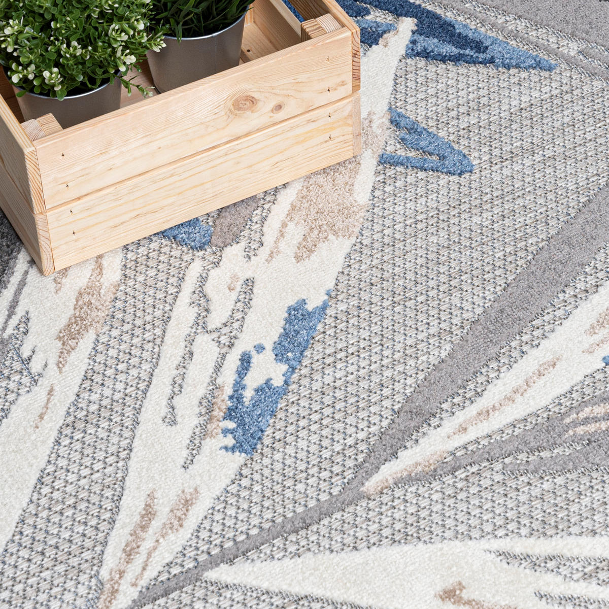 TEPPICH Outdoor Blue Pflanzlich Kurzflor Rechteckig Grey - 80x150 cm - Hellgrau, Textil (80/150cm) - Mazovia