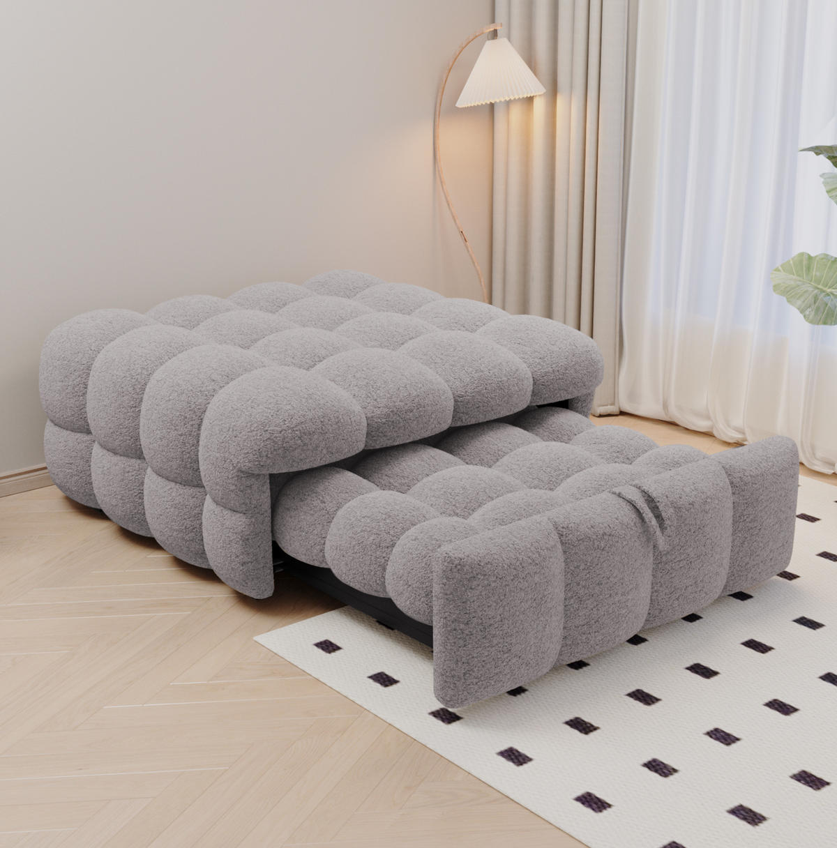 BETT 183/76/42 cm Grau aus Teddy mit 2-in-1-Funktion - Grau, Textil (70/180cm) - OKMYHOME