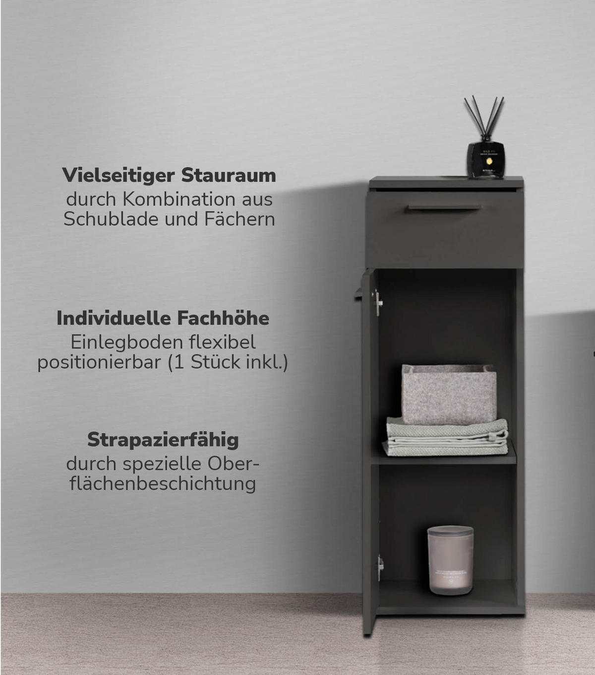 BAD-BEISTELLSCHRANK Der Matrose - Anthrazit/Schwarz, Holzwerkstoff (33/91/34cm) - Mokebo