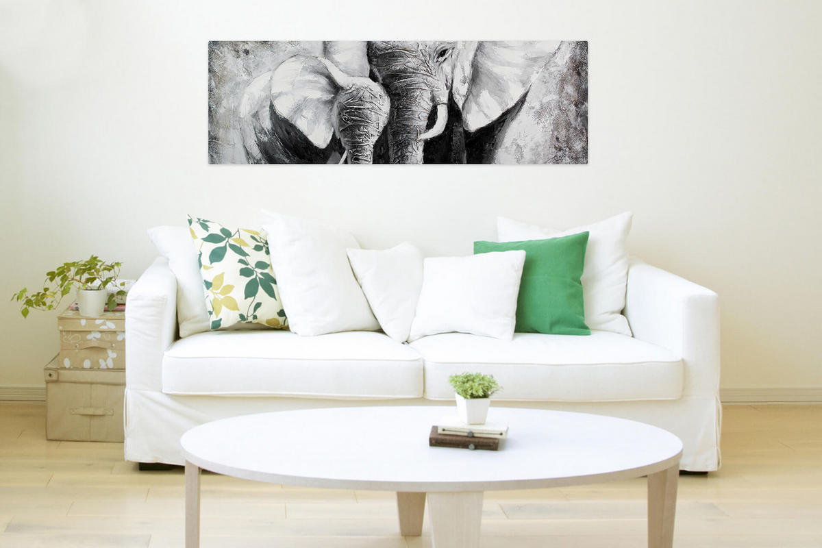 RUČNE MAĽOVANÝ AKRYLOVÝ OBRAZ 150/50 cm, sivý, zvierací motív - sivá, drevo/textil (150/50cm) - KUNSTLOFT