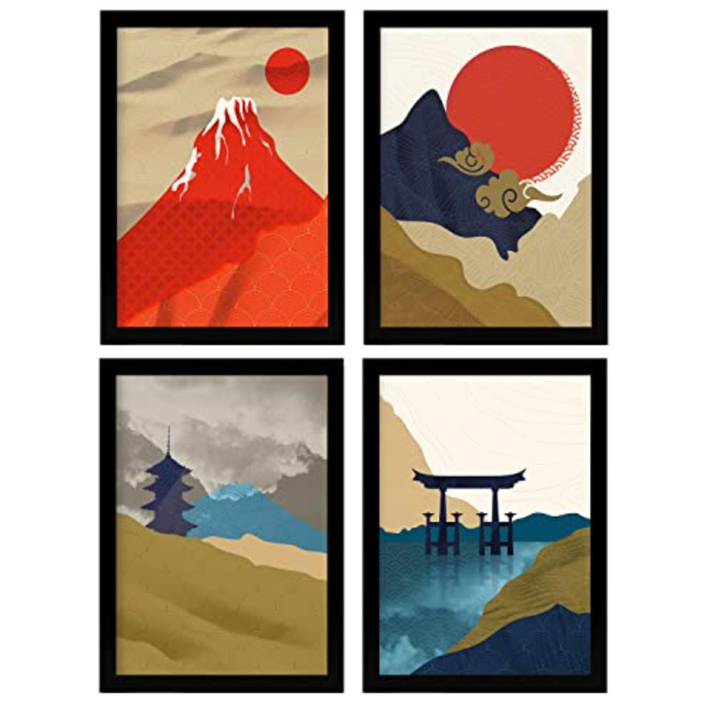 POSTER Set mit 4 japanischen Schreinen A4 Rahmenlos - Klar, Papier (29.7/3cm) - Nacnic