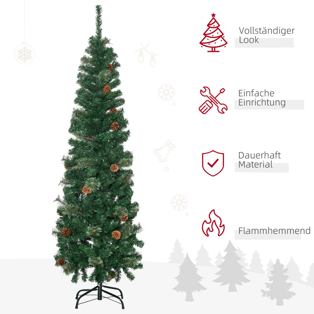 KÜNSTLICHER-WEIHNACHTSBAUM, 165 cm Christbaum mit 412 Spitzen für Weihnachten - Grün, Kunststoff (165cm) - HOMCOM