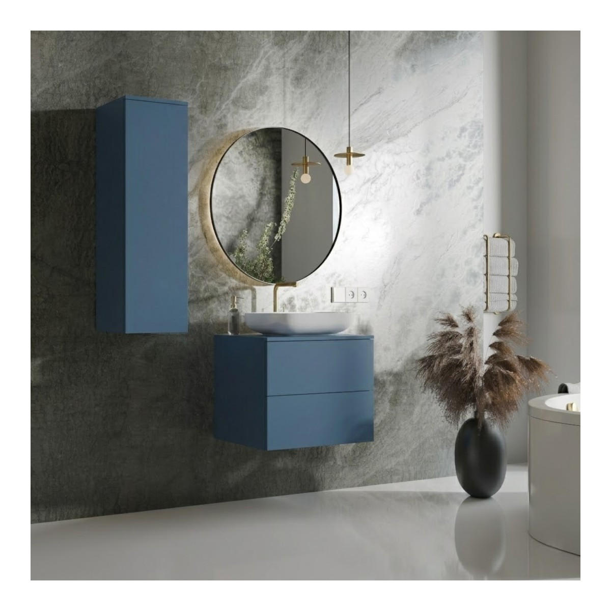 BADMÖBEL-SET Color Meeresblau 2-Teilig (2S 60 + 1D 100) - Dunkelblau, Holzwerkstoff (90/160/45cm) - mzm24