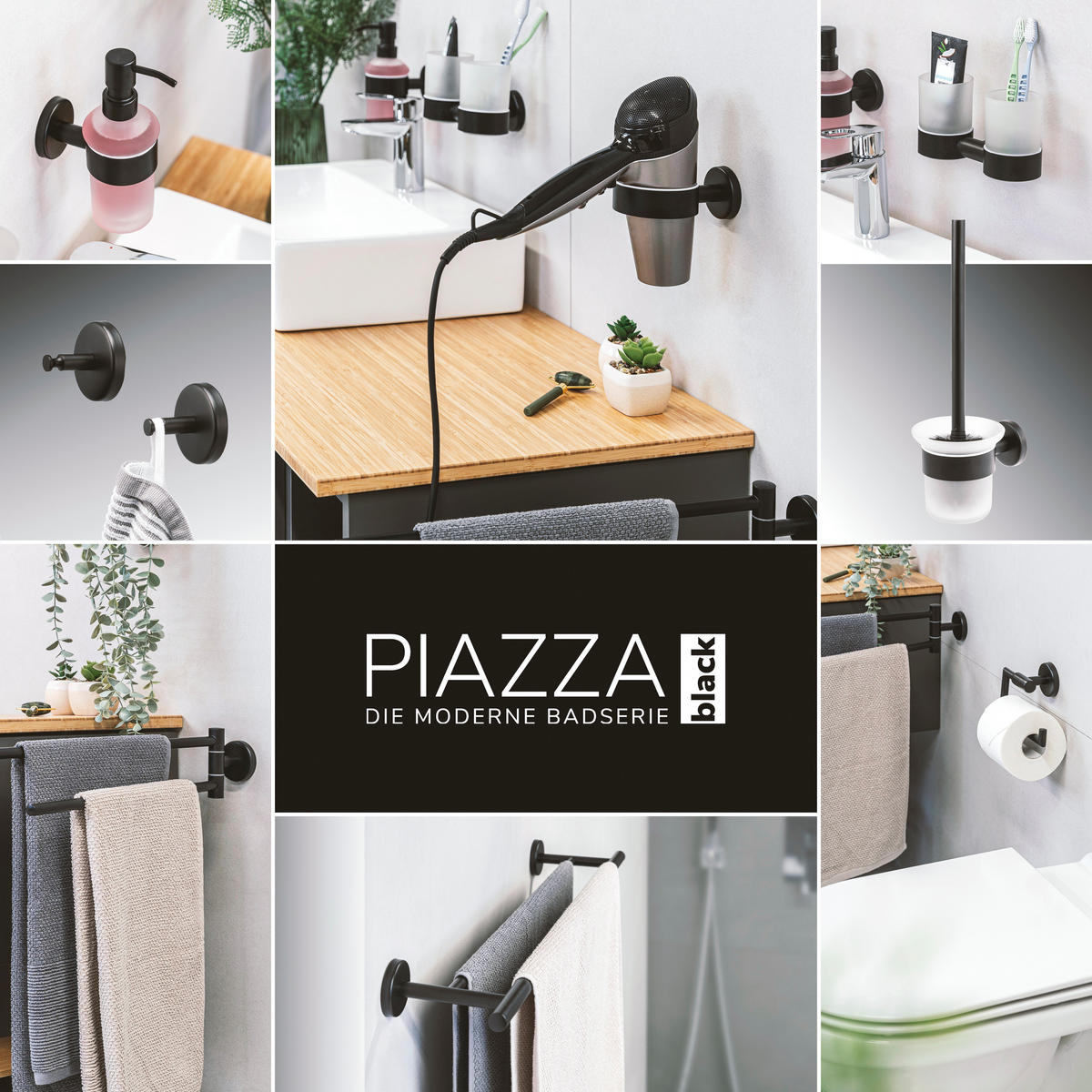 ERSATZBÜRSTENGRIFF PIAZZA BLACK, Edelstahl, schwarz - Schwarz, Metall (1.5/27cm) - bremermann