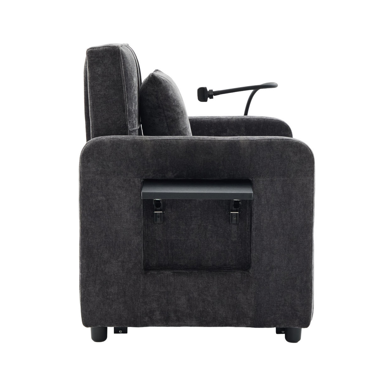 SCHLAFSESSEL 2-in-1 mit Tischchen und Stauraum, DE-42290, Grau - Dunkelgrau, Metall (79/83/167cm) - ComfortXL