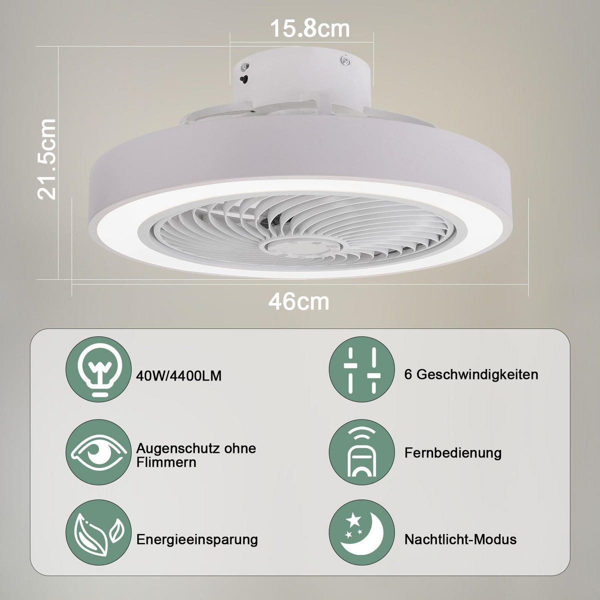 TAKFLÄKT Essen II 46/46/22cm - Vit, Plast (46/46/22cm) - Nettlife