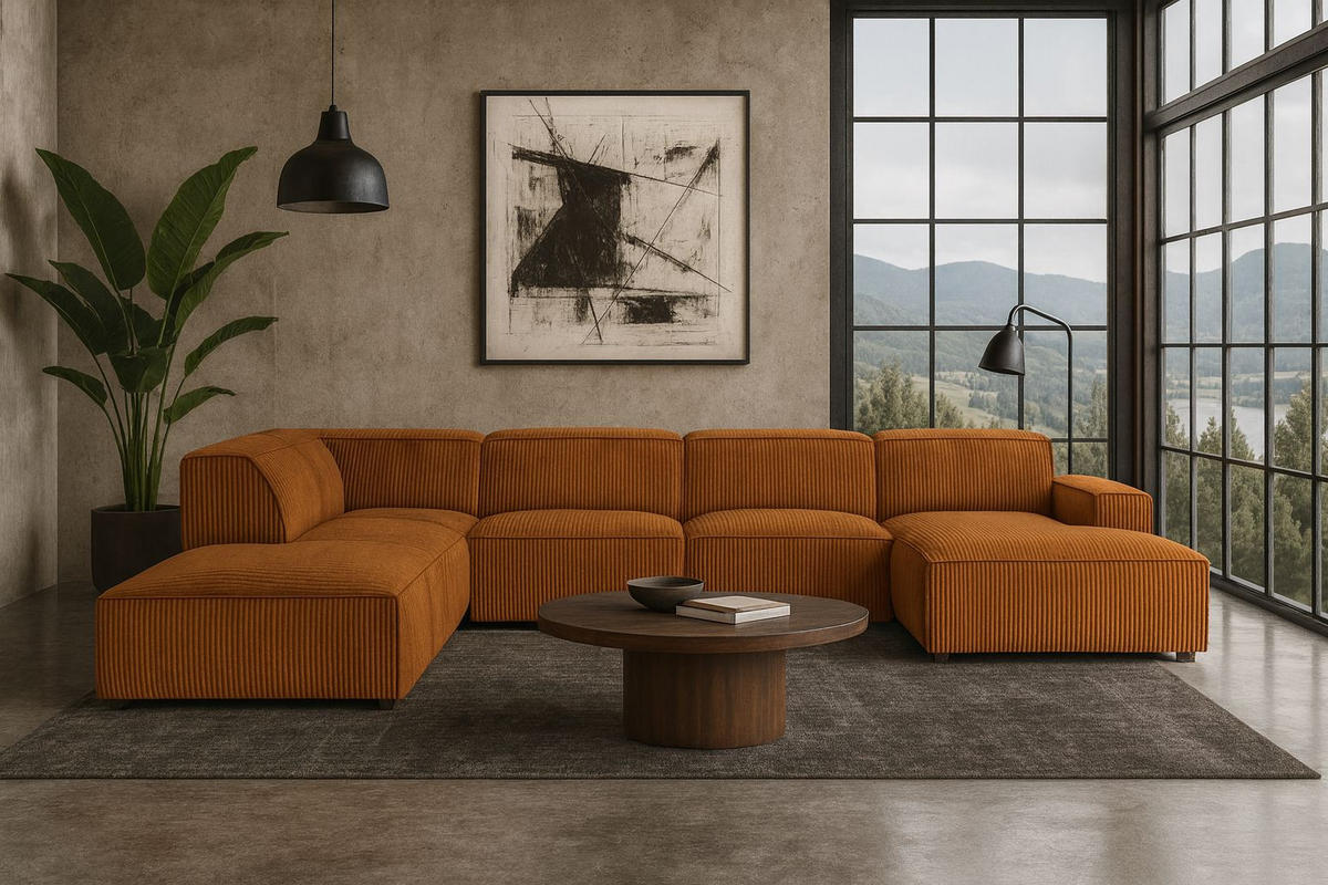 ECKSOFA Cursal V, Stoff Poso, Kupfer, Links - Orange, Holz (364/262cm) - Kaiser Möbel