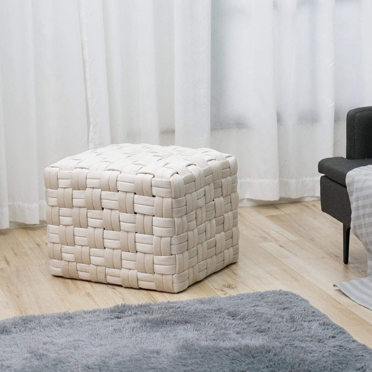 HOCKER POPPY Samt Beige - Beige, Textil (50/42/55cm) - SVITA