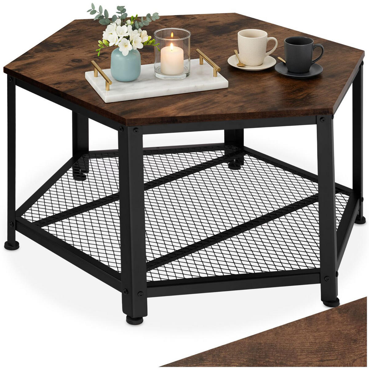 COUCHTISCH Norwich,86,5 x 75 x 46,5 cm,Industrial Holz dunkel, rustikal - Rostfarben, Holz (75/86.5/46.5cm) - tectake