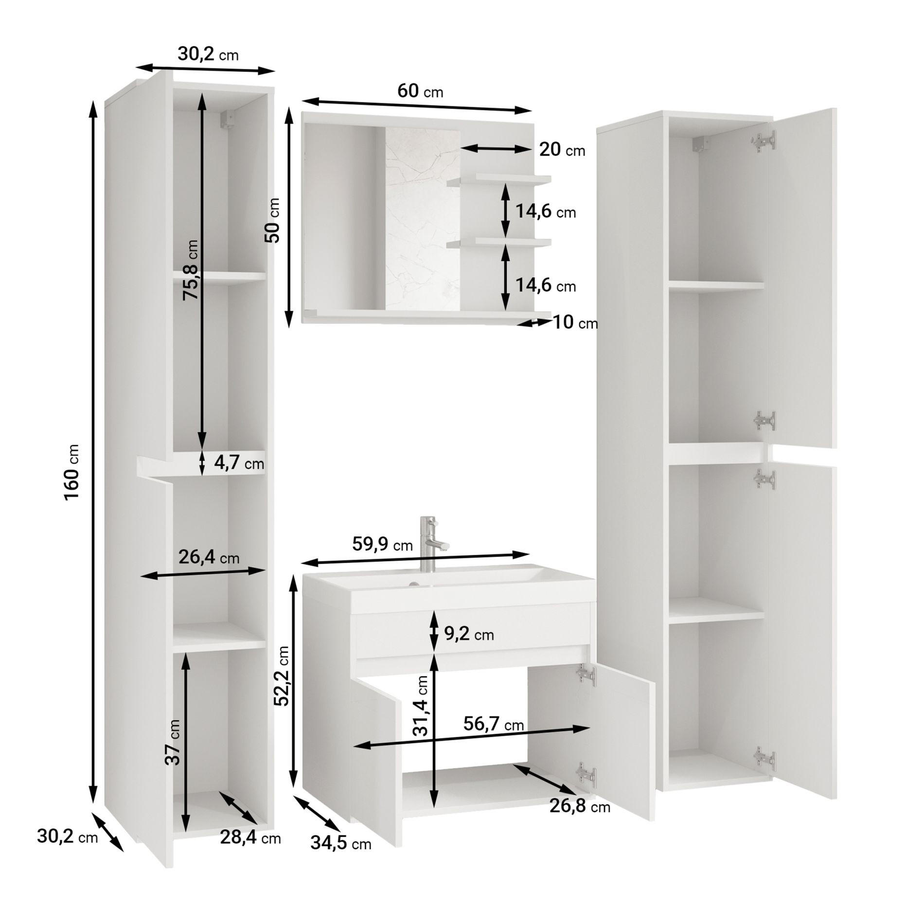 BADEZIMMERMÖBEL-SET Luani XL Bodega / Schwarz Graphit - Dunkelbraun/Schwarz, Holzwerkstoff (120.4/160/34.5cm) - Selsey