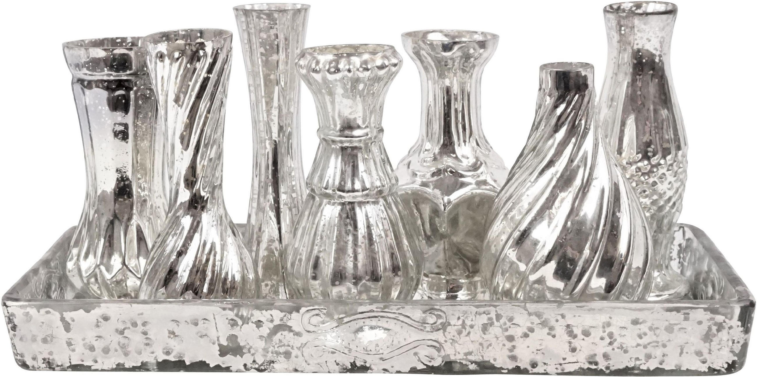 VASENENSEMBLE Poesie silberfarben 8-tlg. - Silberfarben, Glas (13cm) - FURNARO