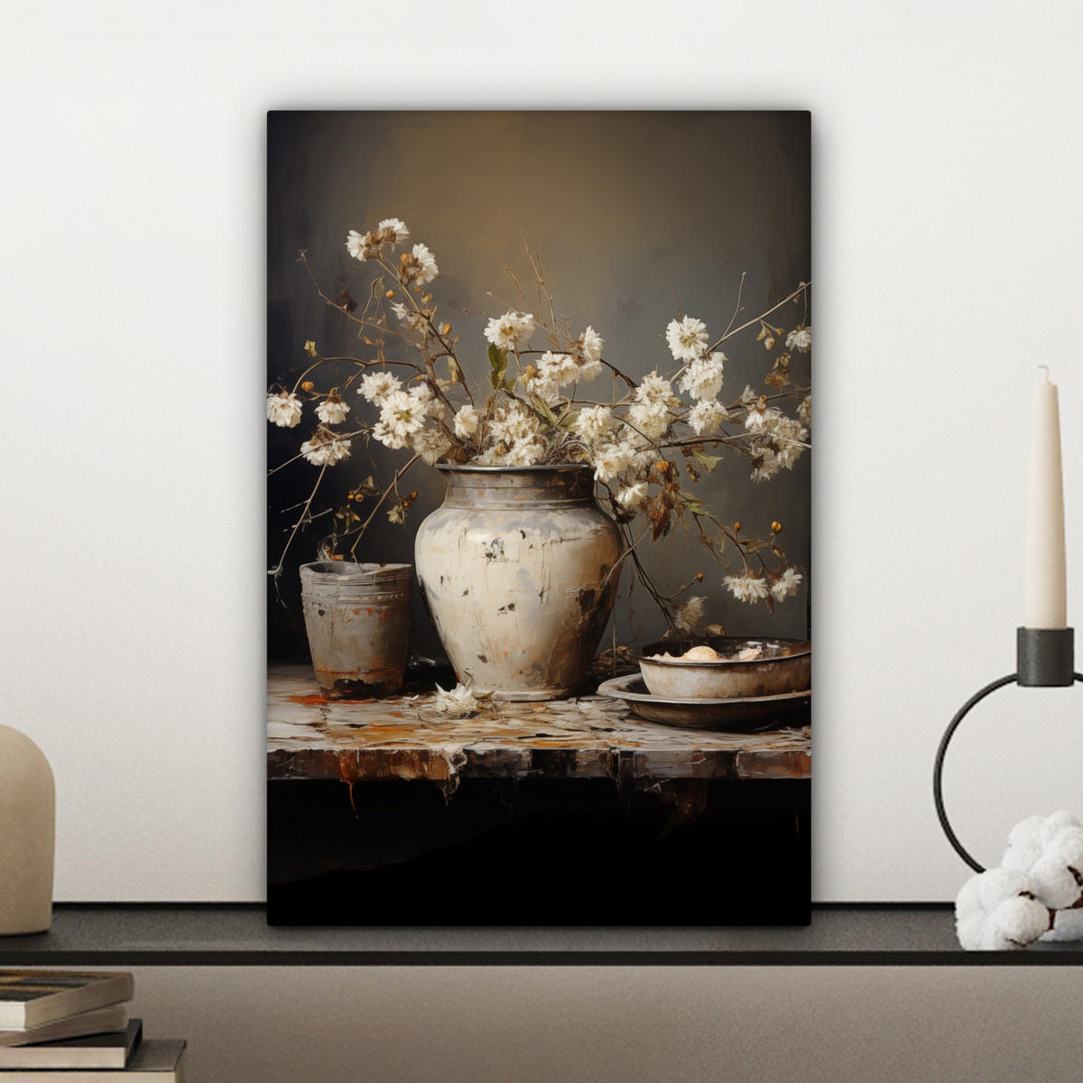 LEINWANDBILD Stilleben - Blumen - Blumenstrauß - Vase - Wein 20x30 cm - Schwarz, Textil (20/30cm) - MuchoWow